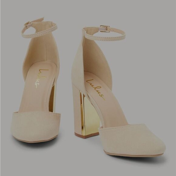 LULUS LAURA ATHLETICA CREAM AND GOLD BLOCK HEELS PUMP - Picture 12 of 16